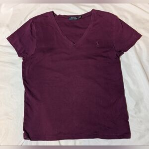 Men's Polo Ralph Lauren V-Neck‎ Maroon T-shirt Size XLTG